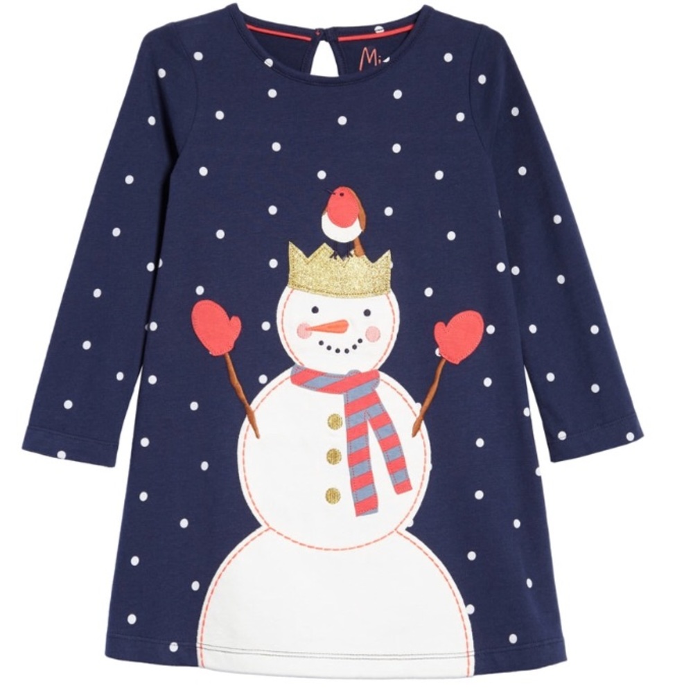 Boden Appliqué Dress, Christmas/Snowman, 6-7 Girls